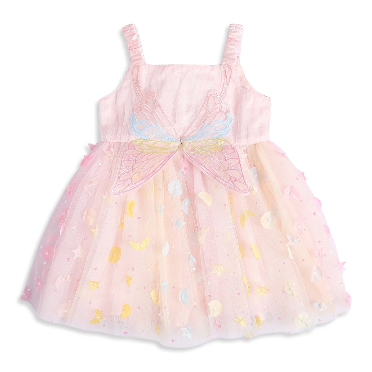 Baby Girls Pink Tulle Butterfly Applique Dress With Bloomers Regular Fit Party Wear