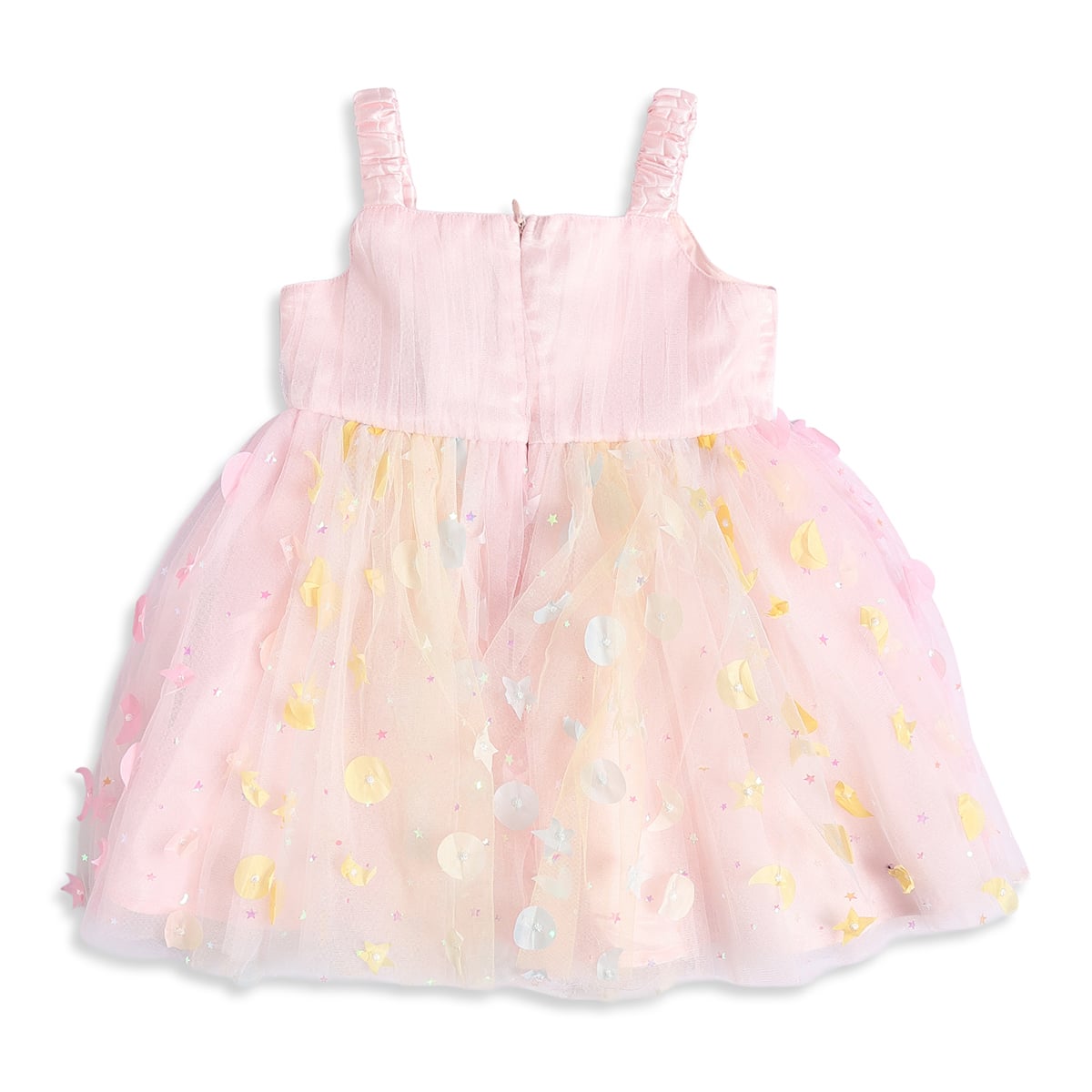 Baby Girls Pink Tulle Butterfly Applique Dress With Bloomers Regular Fit Party Wear