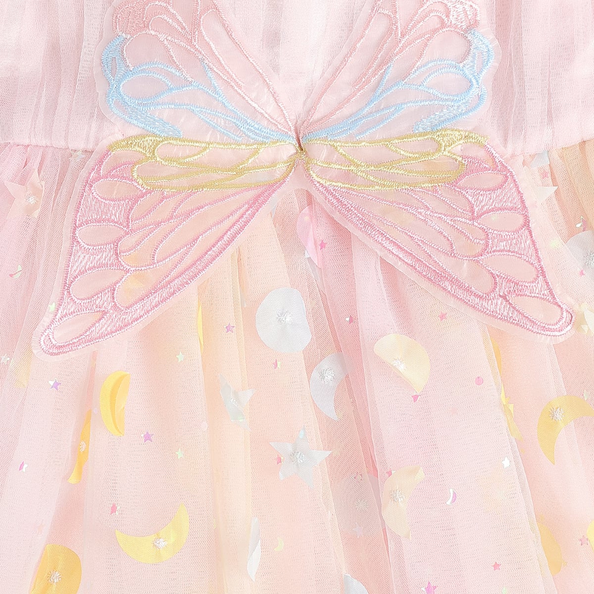 Baby Girls Pink Tulle Butterfly Applique Dress With Bloomers Regular Fit Party Wear