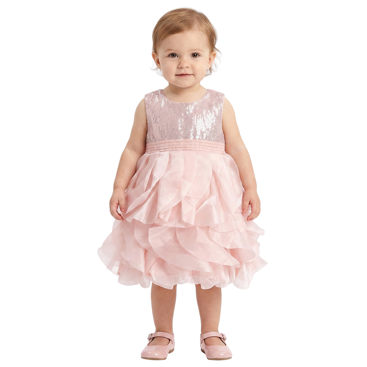 Baby Girls Peach Sequin Party Dress Regular Fit Party Dress