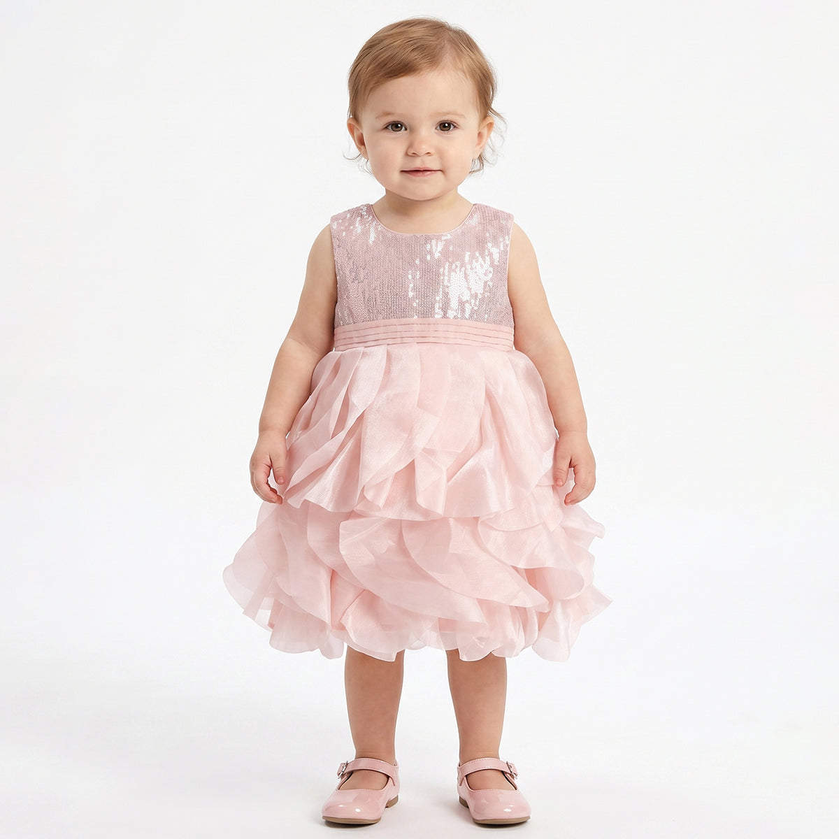 Baby Girls Peach Sequin Party Dress Regular Fit Party Dress