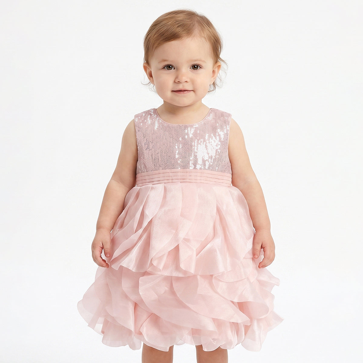 Baby Girls Peach Sequin Party Dress Regular Fit Party Dress