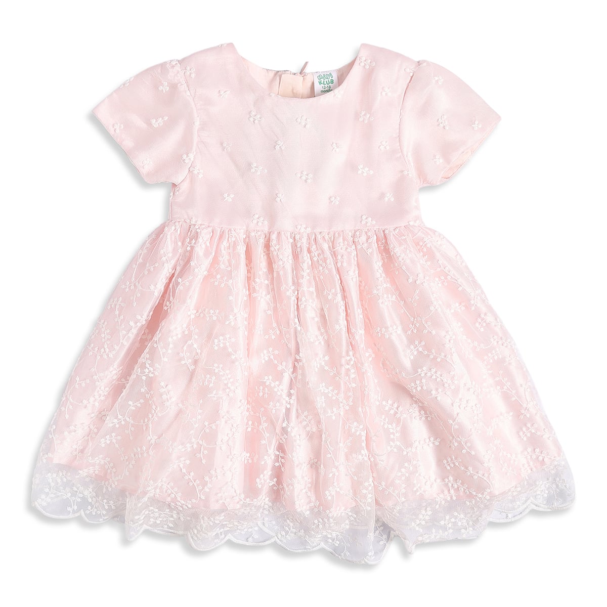 Baby Girls Pink Floral Embroidered Tulle Dress Regular Fit Party Wear