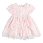 Baby Girls Pink Floral Embroidered Tulle Dress Regular Fit Party Wear