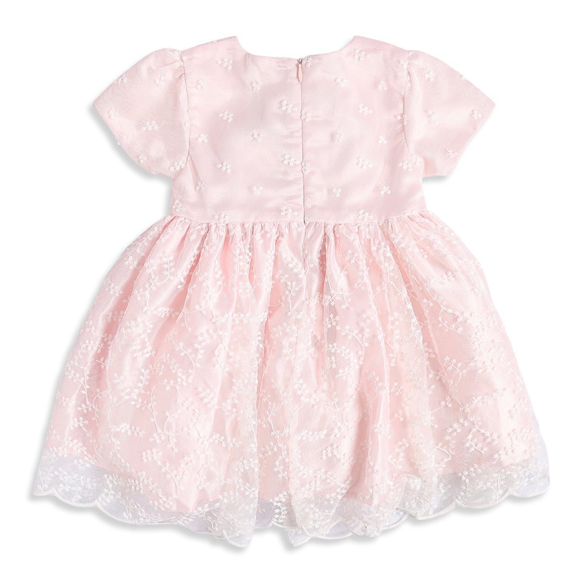 Baby Girls Pink Floral Embroidered Tulle Dress Regular Fit Party Wear
