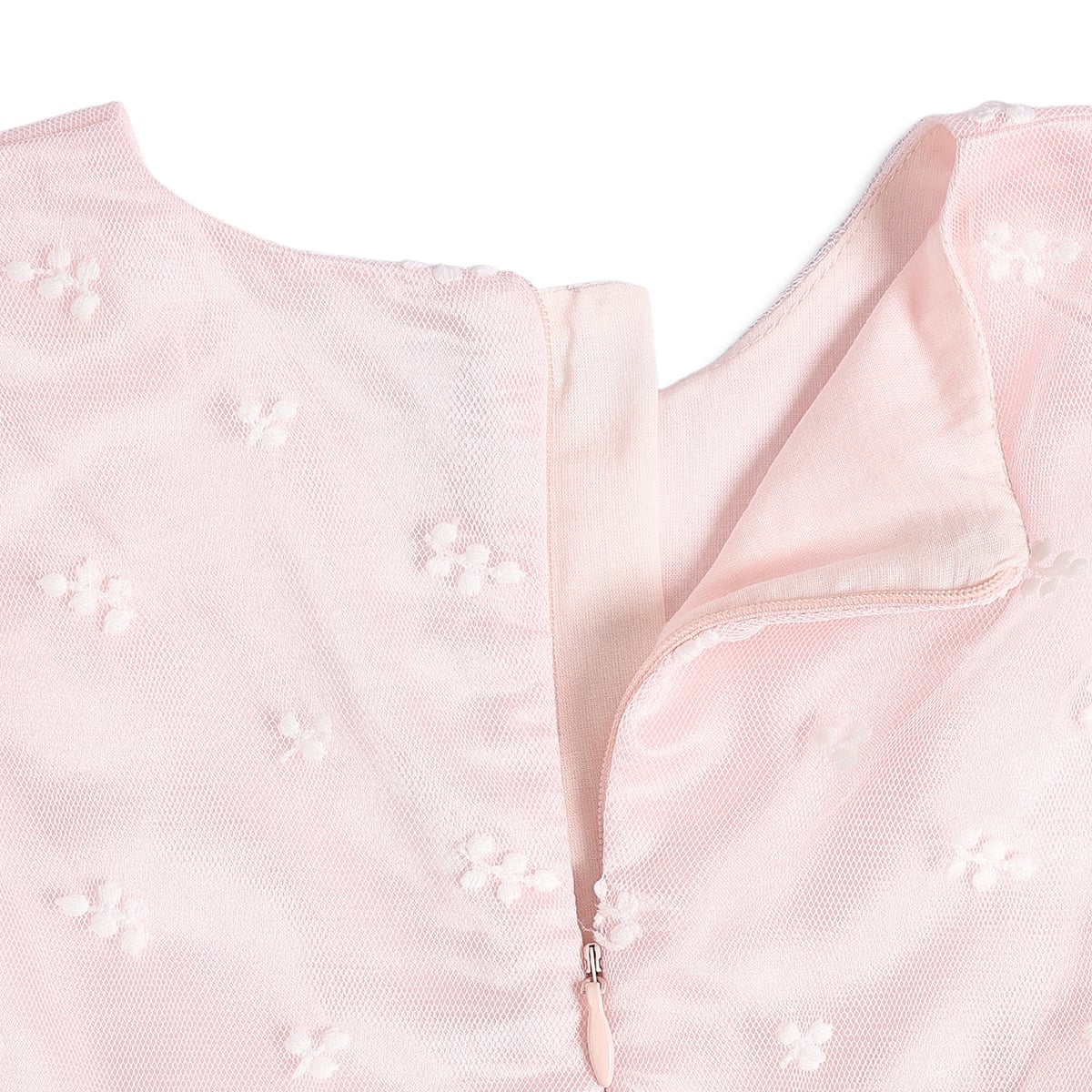 Baby Girls Pink Floral Embroidered Tulle Dress Regular Fit Party Wear