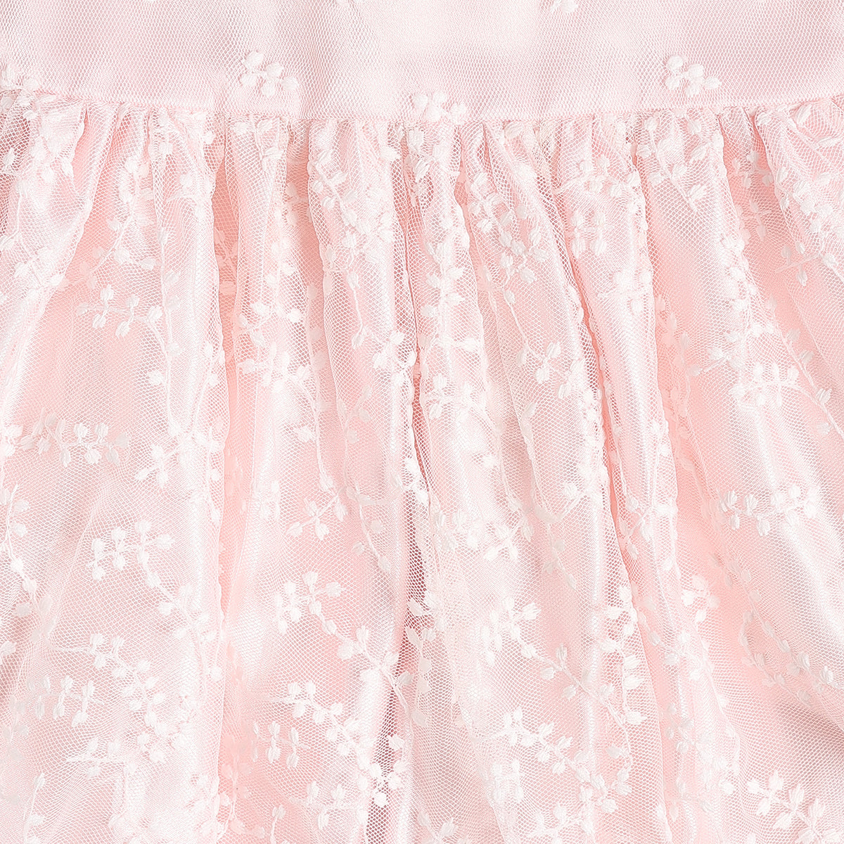 Baby Girls Pink Floral Embroidered Tulle Dress Regular Fit Party Wear