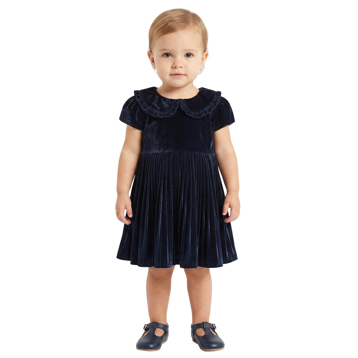 Baby Girls Navy Blue Velvet Party Dress with Scrunchies Regular Fit