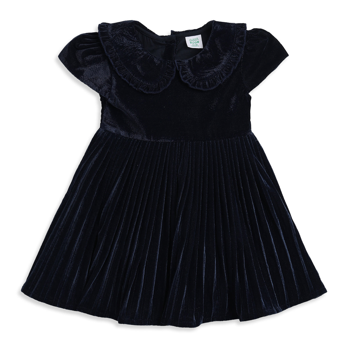Baby Girls Navy Blue Velvet Party Dress with Scrunchies Regular Fit.