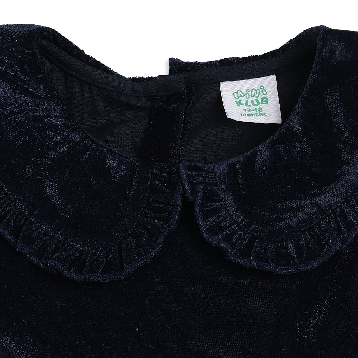 Baby Girls Navy Blue Velvet Party Dress with Scrunchies Regular Fit.