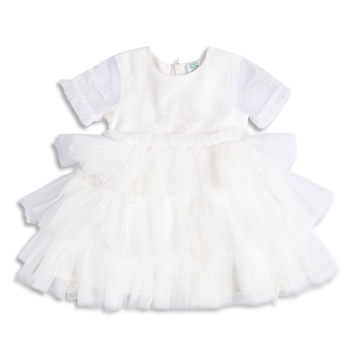 Baby Girls White Butterfly Embroidered Mesh Party Dress Regular Fit.