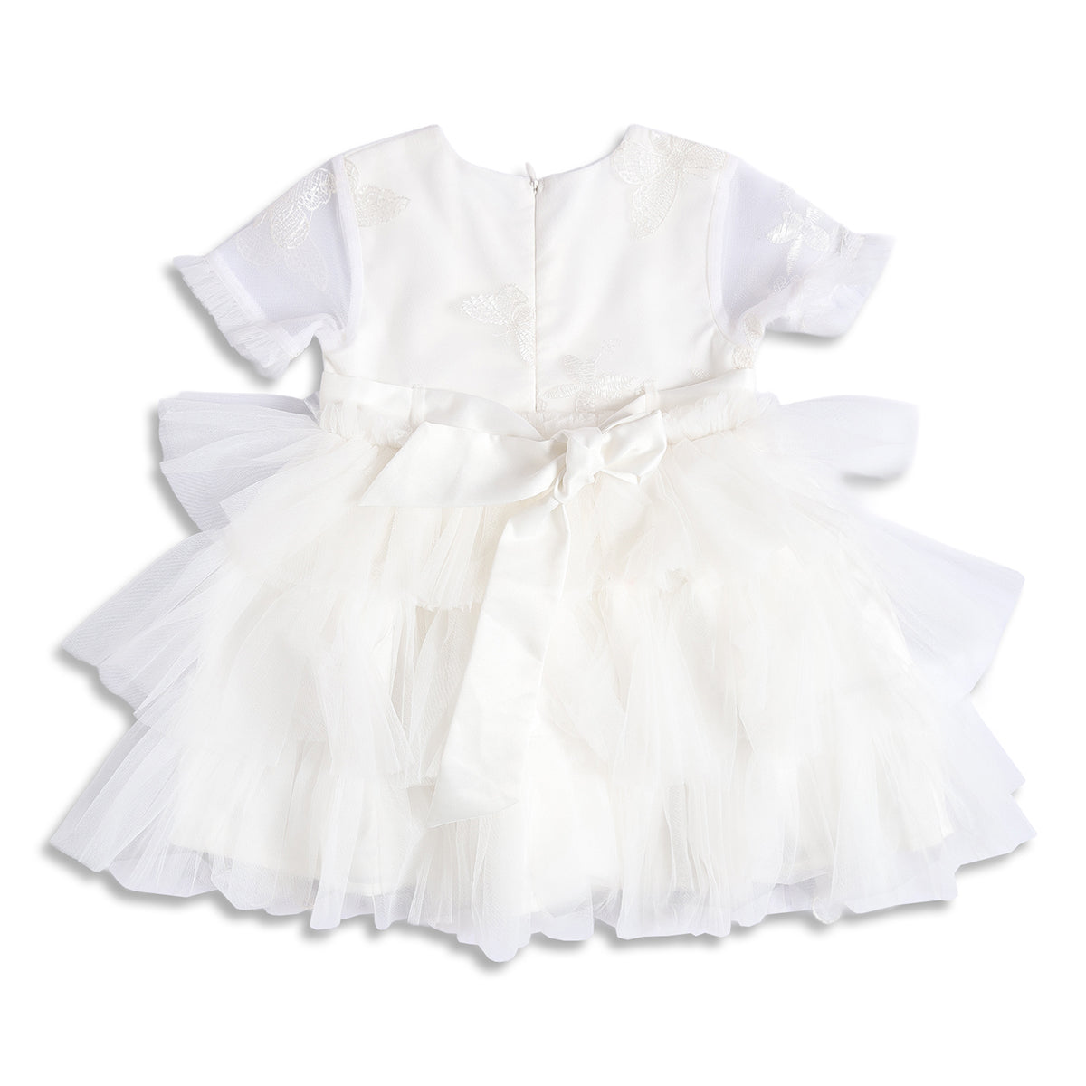 Baby Girls White Butterfly Embroidered Mesh Party Dress Regular Fit.