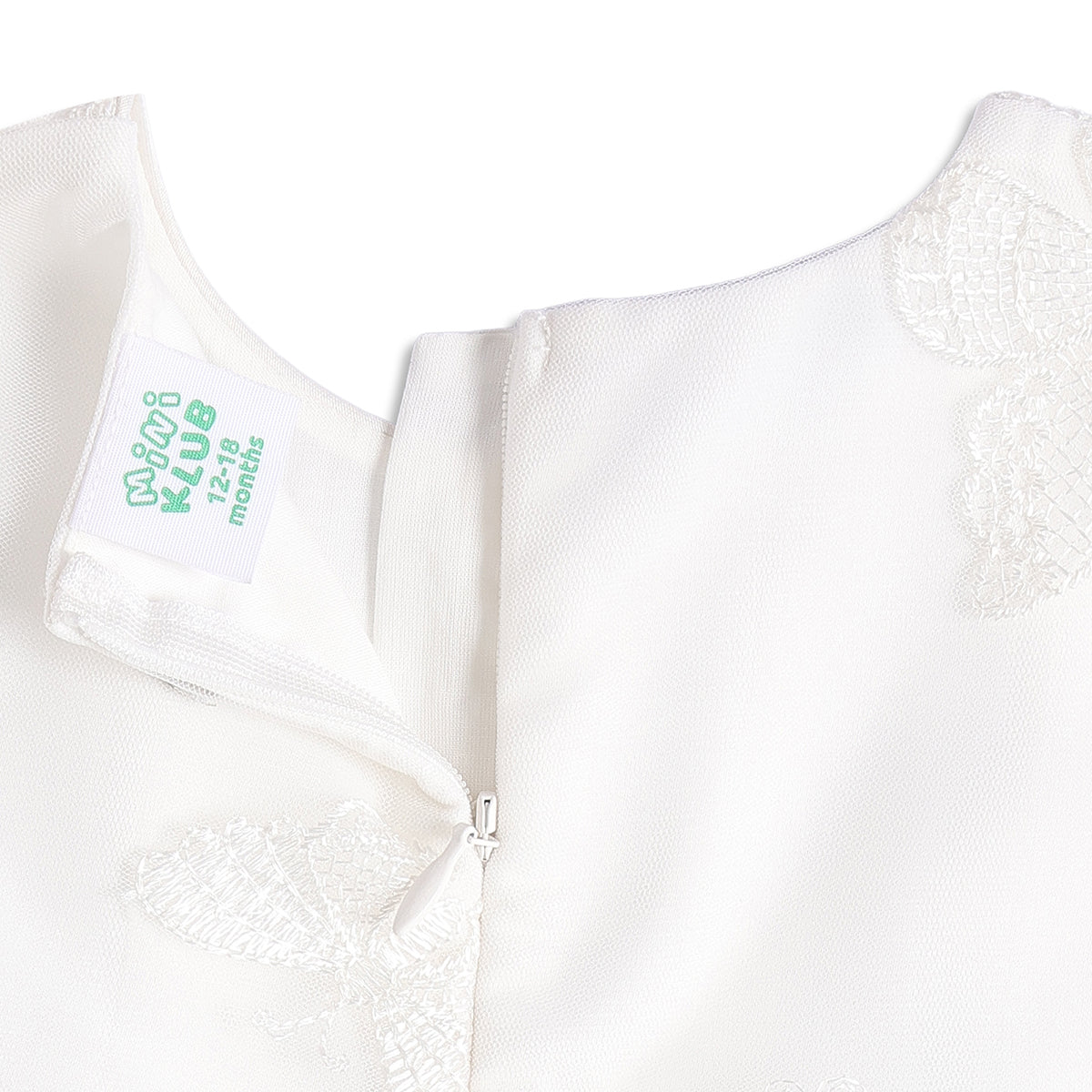Baby Girls White Butterfly Embroidered Mesh Party Dress Regular Fit.