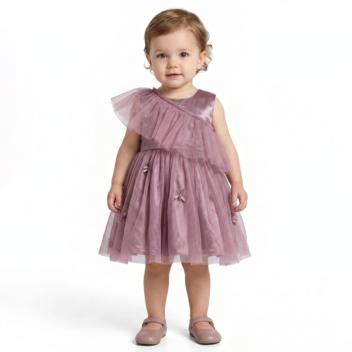 Baby Girls Mauve Mesh Party Dress Regular Fit.