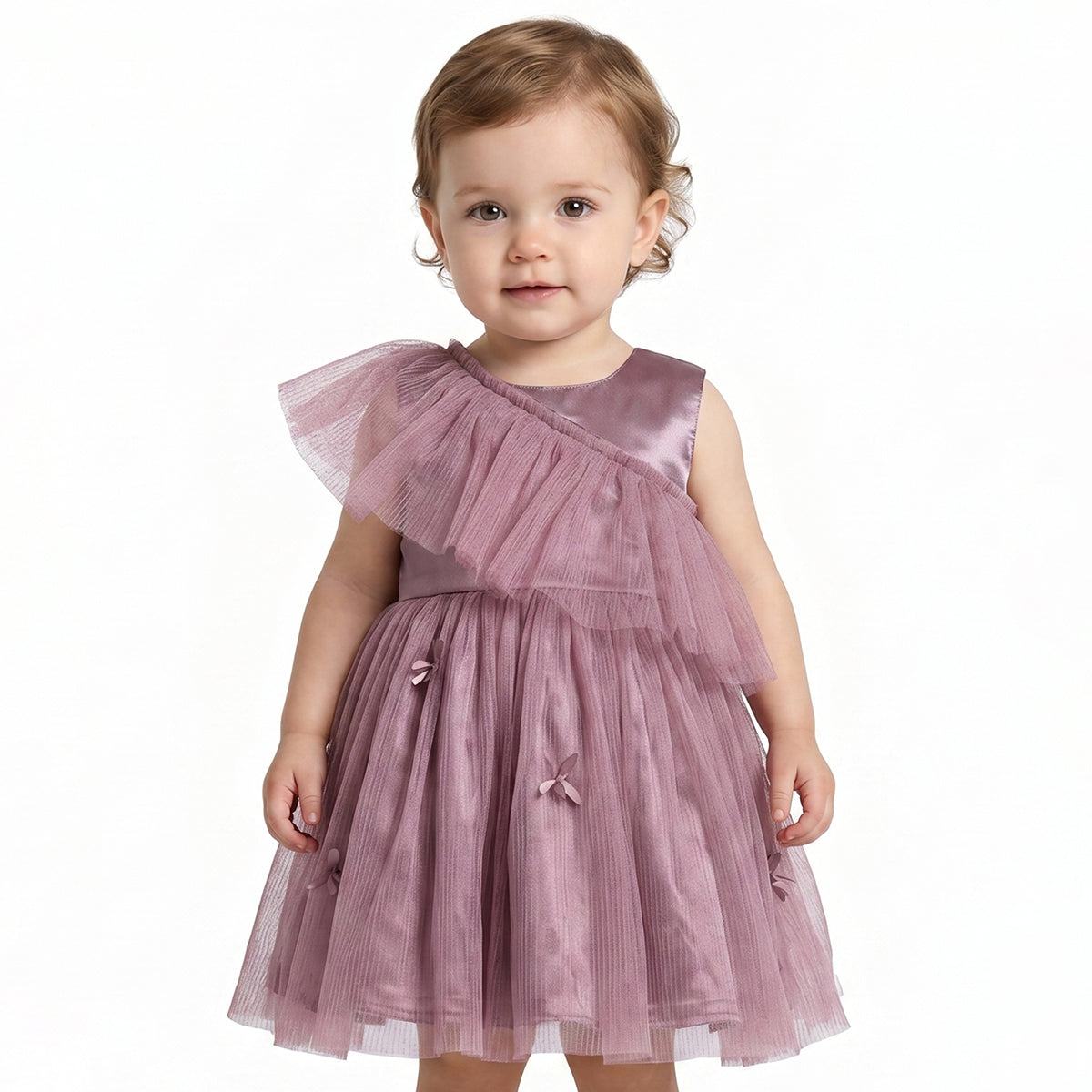 Baby Girls Mauve Mesh Party Dress Regular Fit.