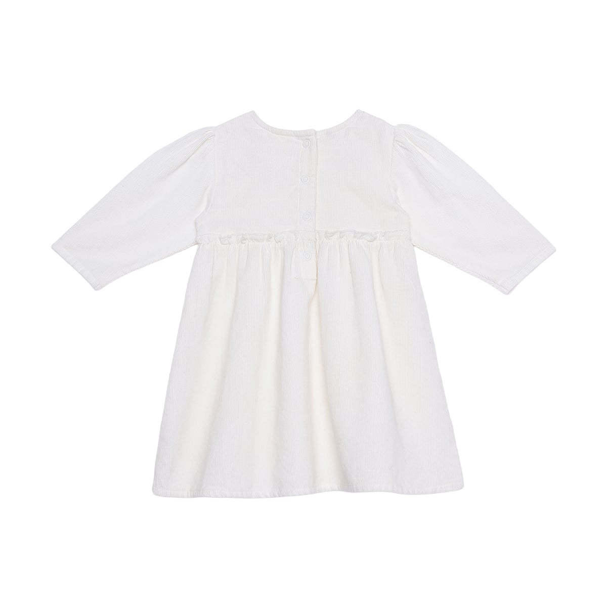 Baby Girls Off-White Cotton Corduroy Floral Embroidered Fit And Flare Dress Full Sleeve Occasion Wear
