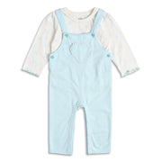 Baby Girls Light Blue Dungaree with White Printed T-Shirt Regular Fit.