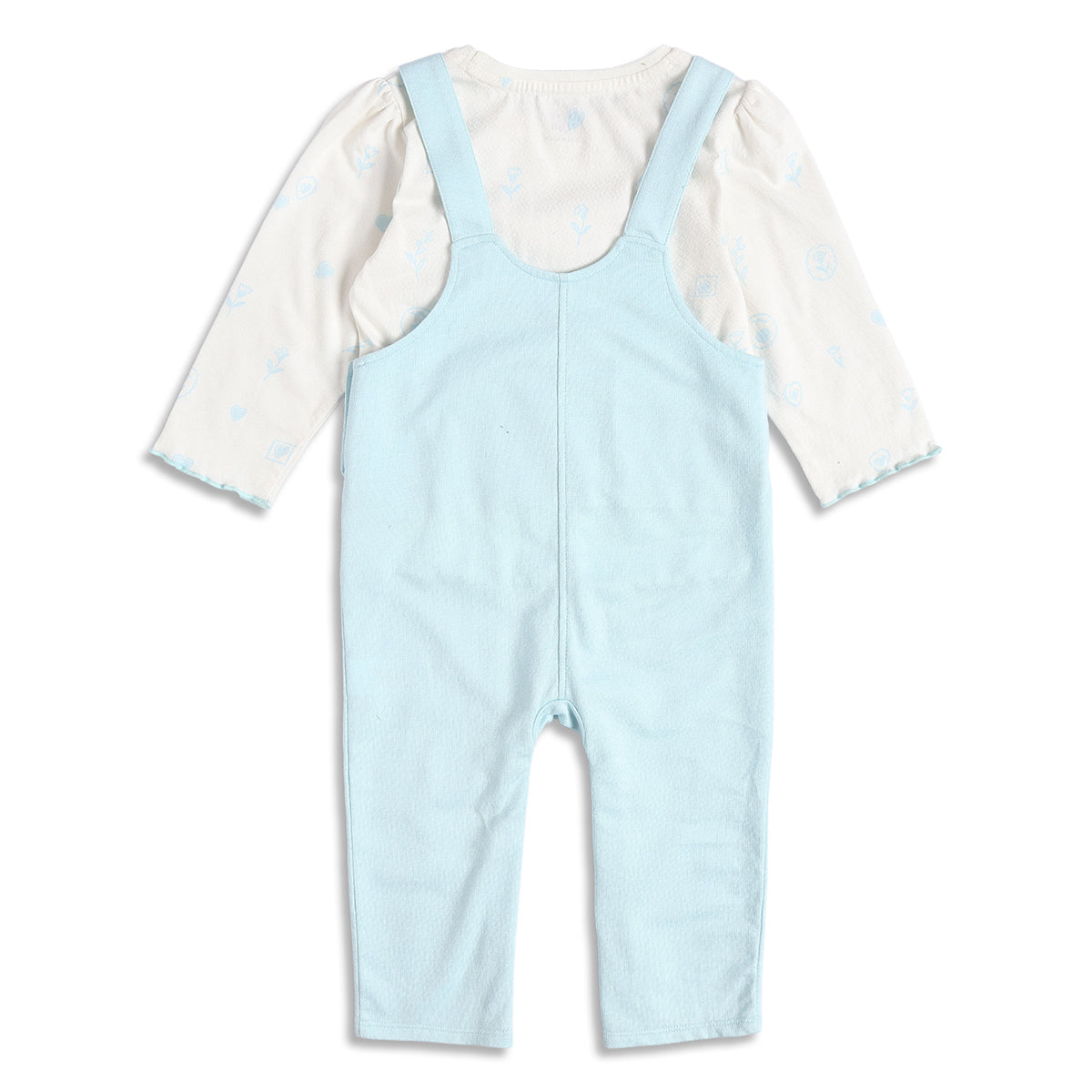 Baby Girls Light Blue Dungaree with White Printed T-Shirt Regular Fit.