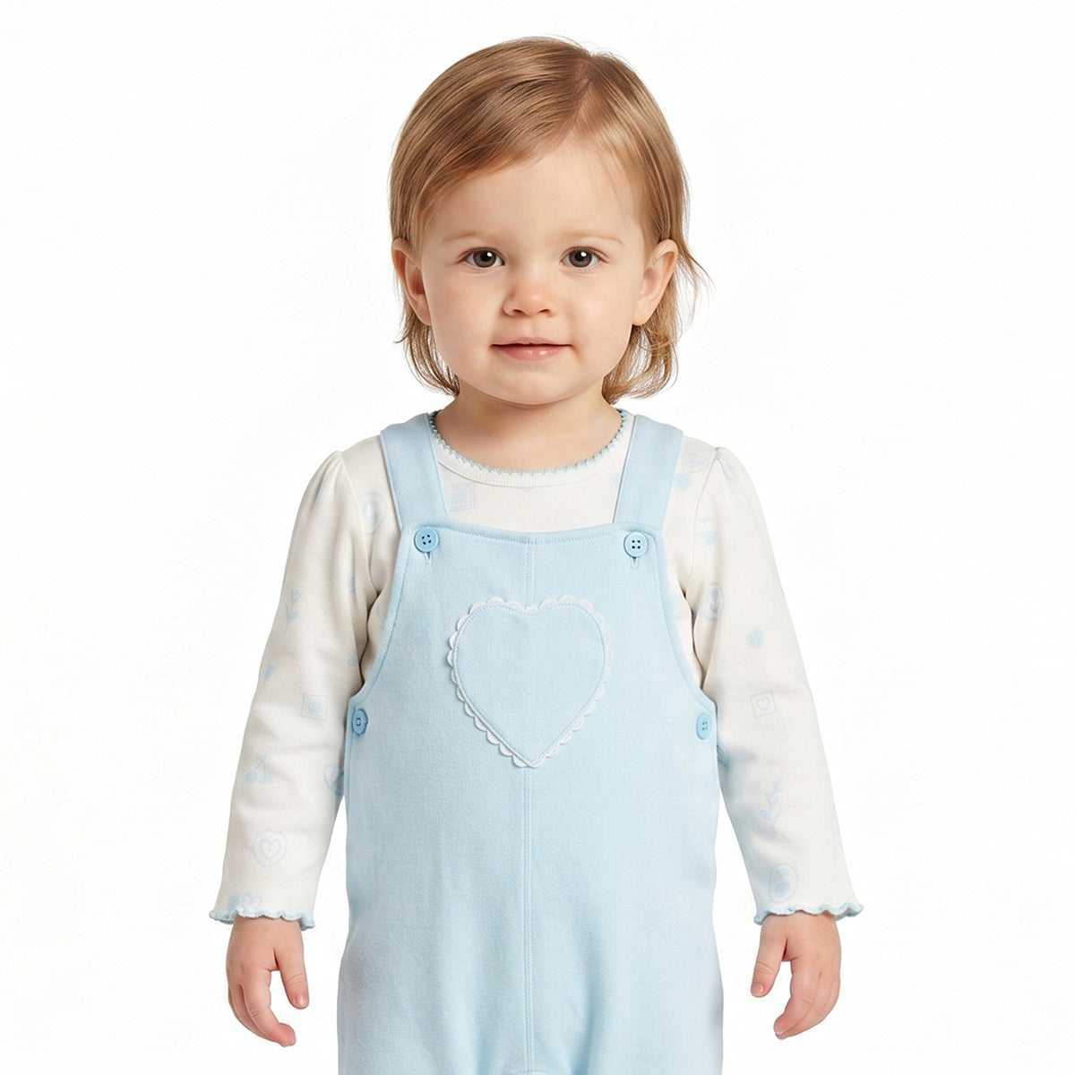 Baby Girls Light Blue Dungaree with White Printed T-Shirt Regular Fit.