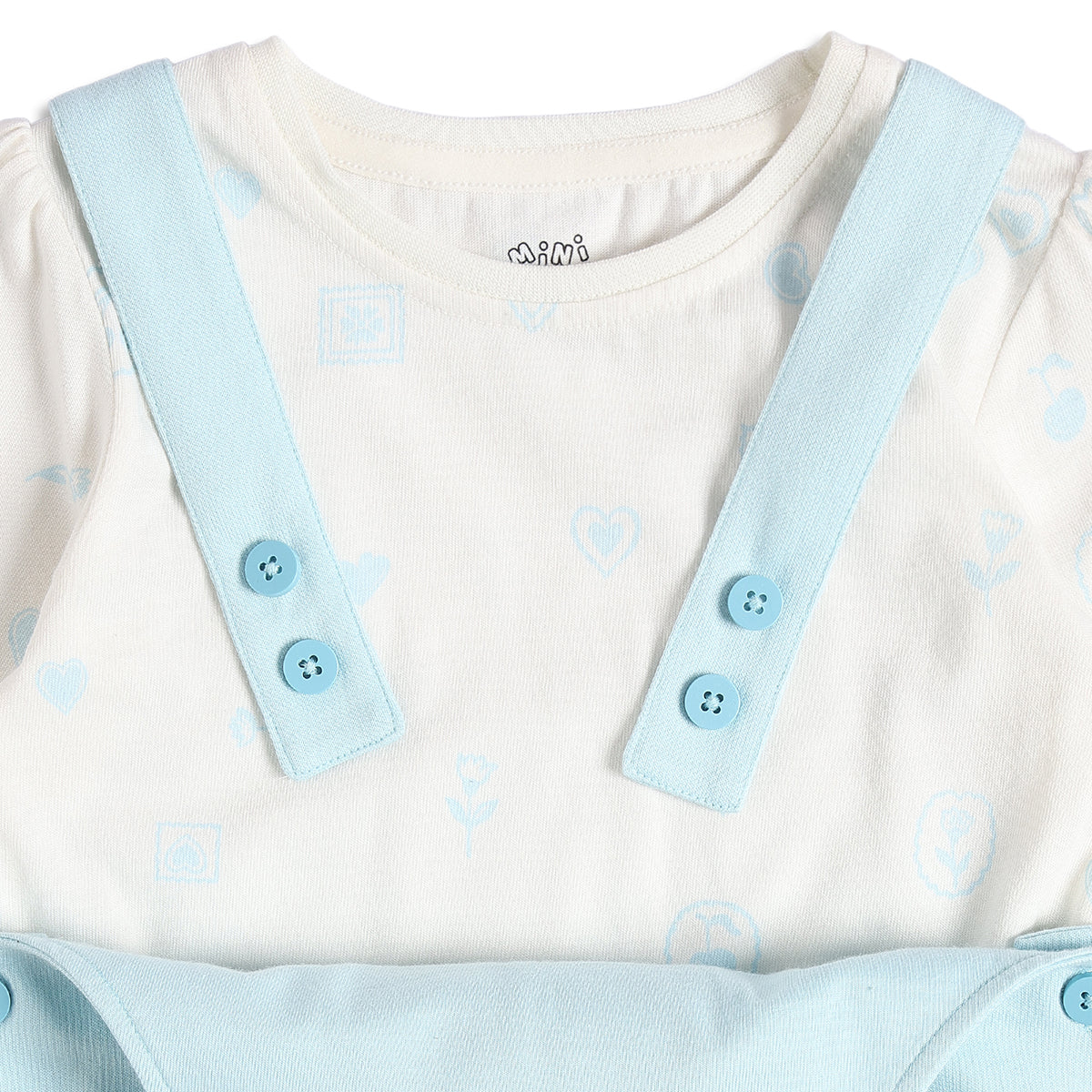 Baby Girls Light Blue Dungaree with White Printed T-Shirt Regular Fit.