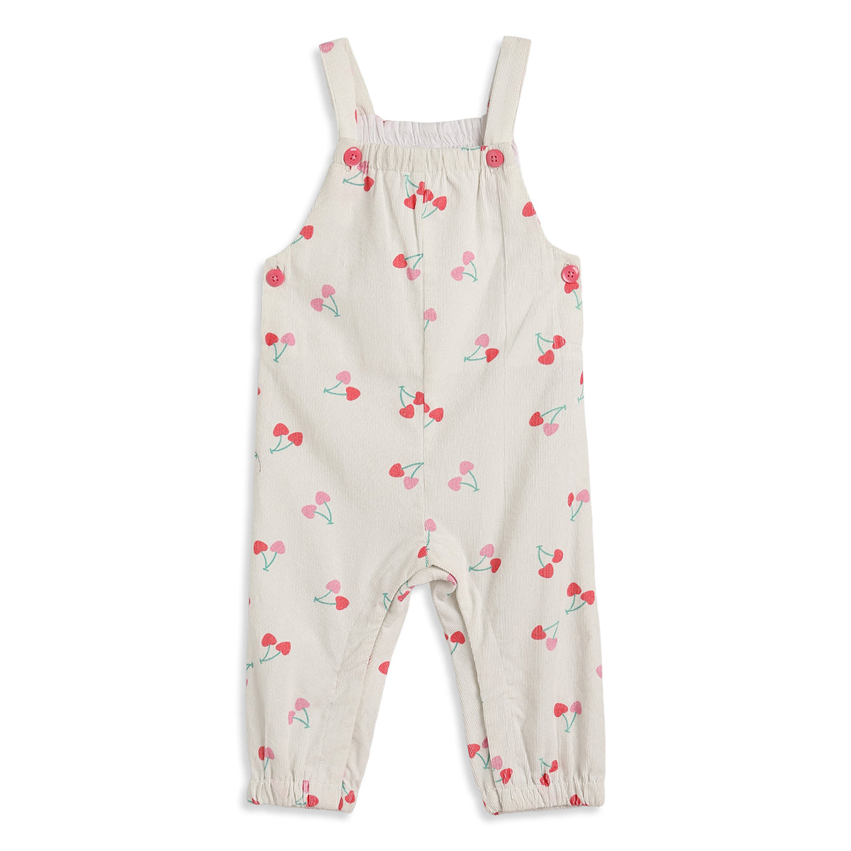 Baby Girls Cream Cherry Print Dungaree with Pink T-Shirt Regular Fit.
