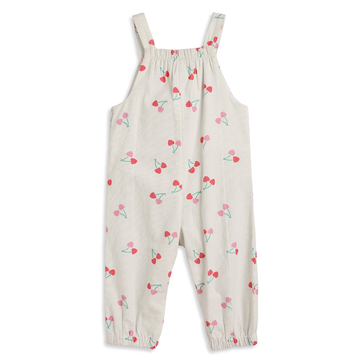 Baby Girls Cream Cherry Print Dungaree with Pink T-Shirt Regular Fit.