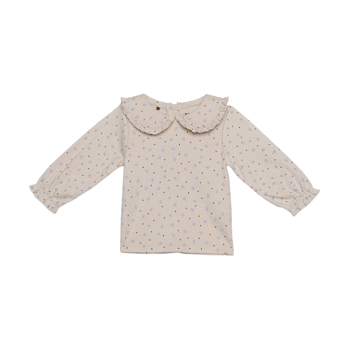 Baby Girls Beige And Navy Blue Cotton And Denim Floral Printed Embroidered Dungaree Set Regular Fit Casual Wear