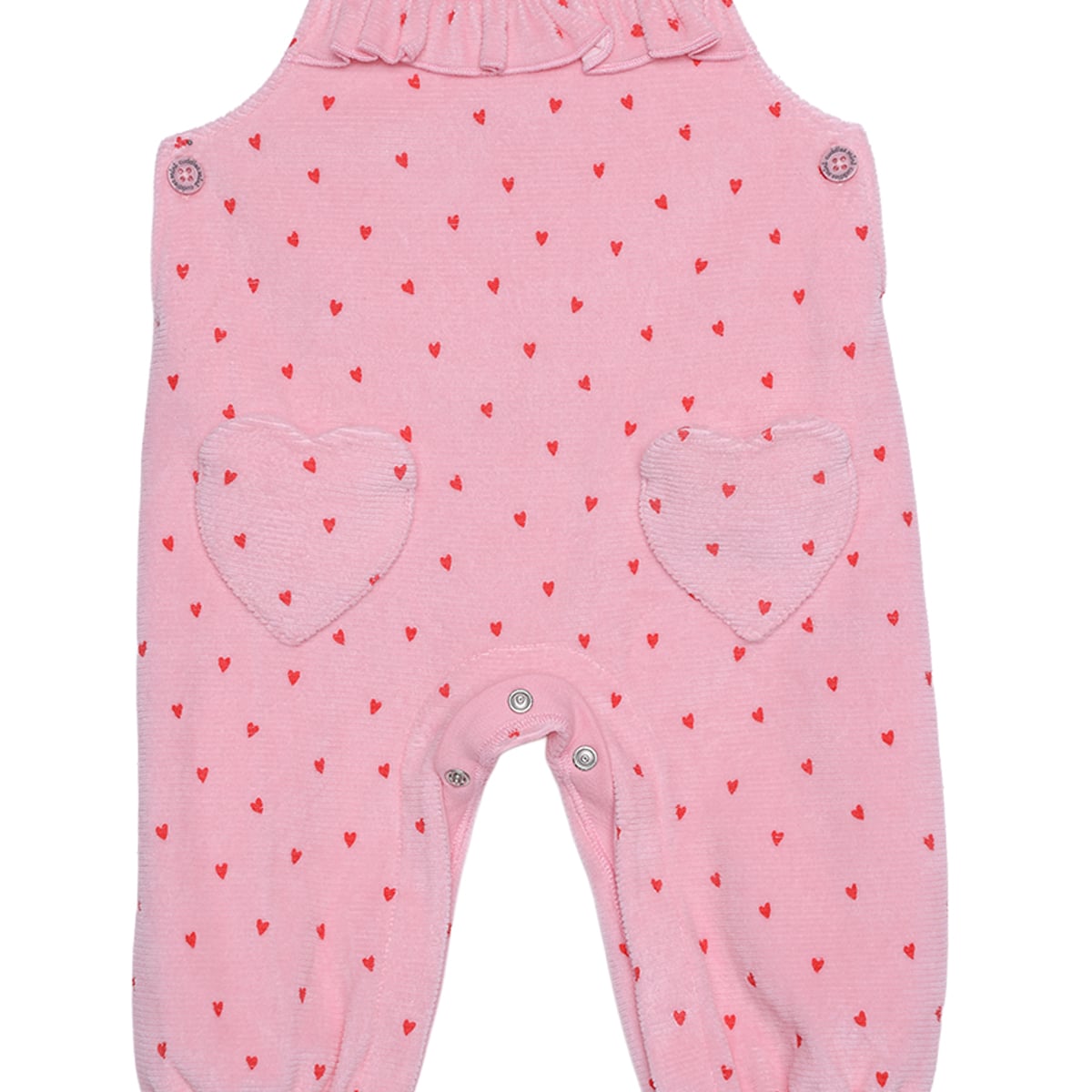 Baby Girls Pink And White Cotton Heart Print Ruffle Dungaree Set Regular Fit Casual Wear