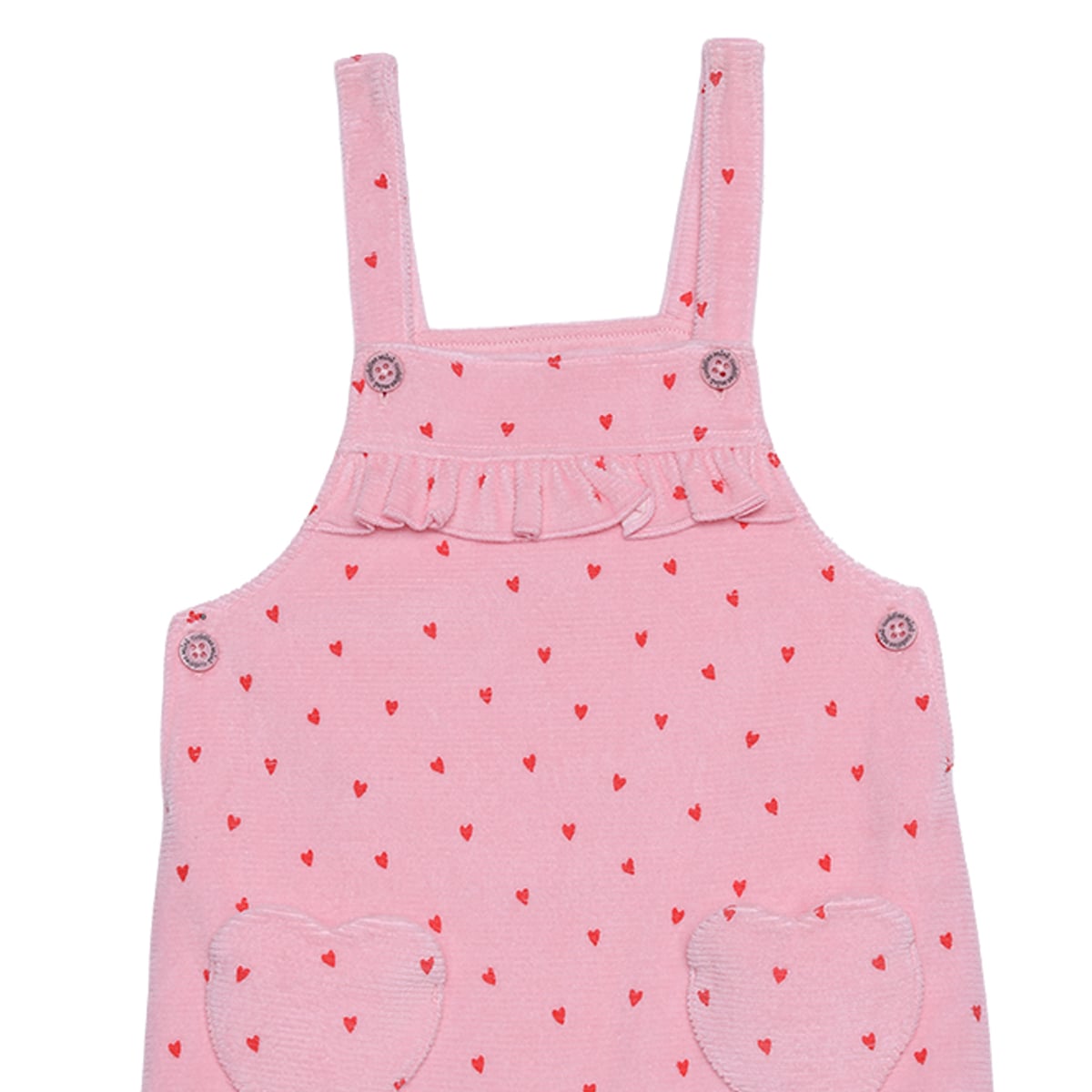 Baby Girls Pink And White Cotton Heart Print Ruffle Dungaree Set Regular Fit Casual Wear