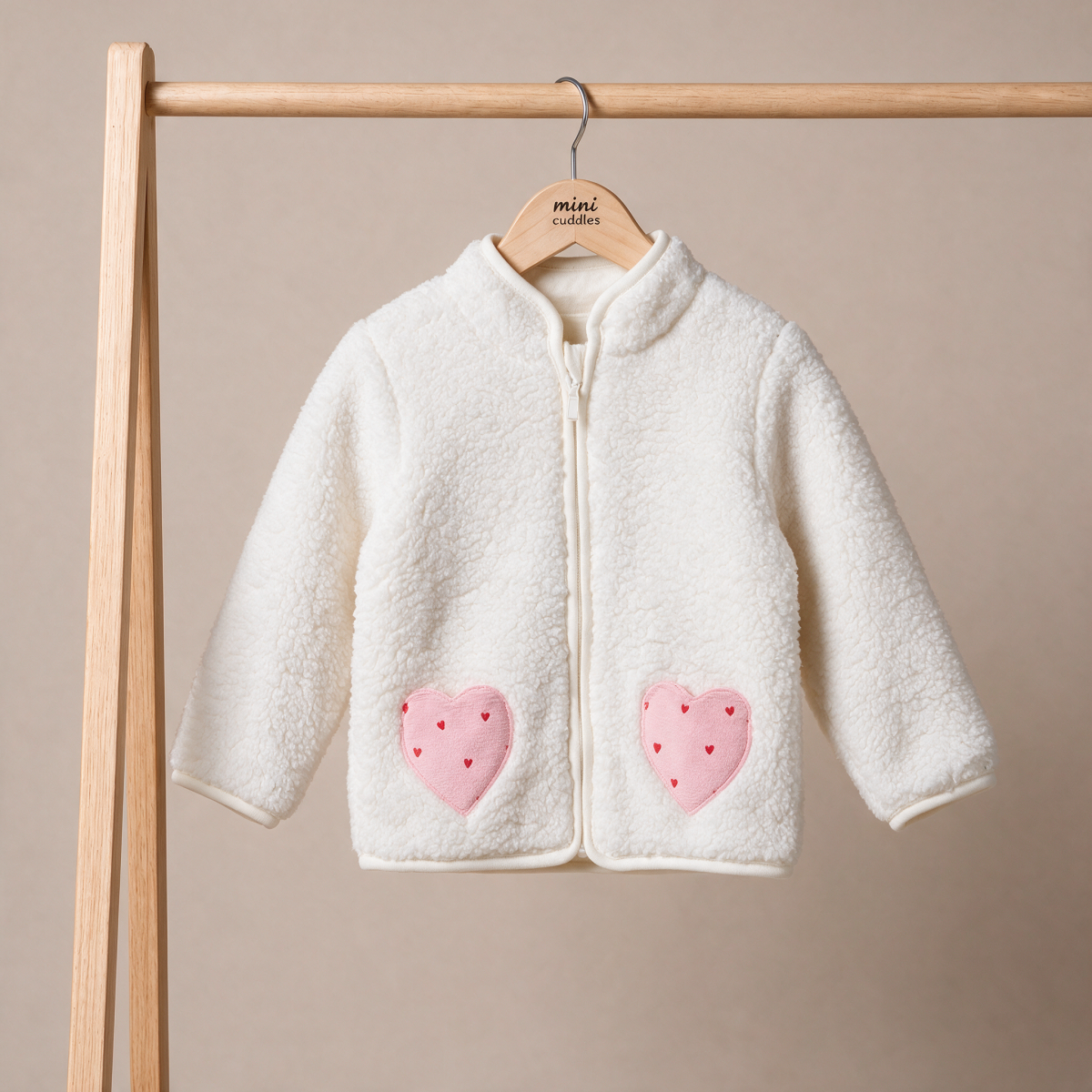 Baby Girls Off-White Soft Fur Heart Pocket Jacket Regular Fit Winter Wear