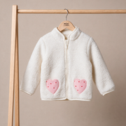 Baby Girls Off-White Soft Fur Heart Pocket Jacket Regular Fit Winter Wear