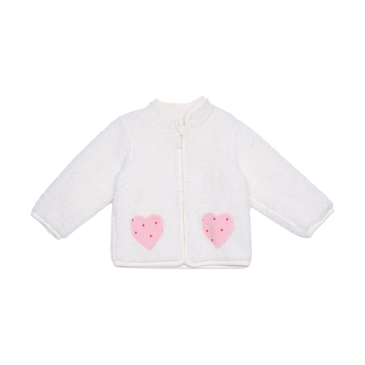 Baby Girls Off-White Soft Fur Heart Pocket Jacket Regular Fit Winter Wear