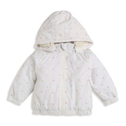 Baby Girls White Floral Print Hooded Winter Jacket Regular Fit.