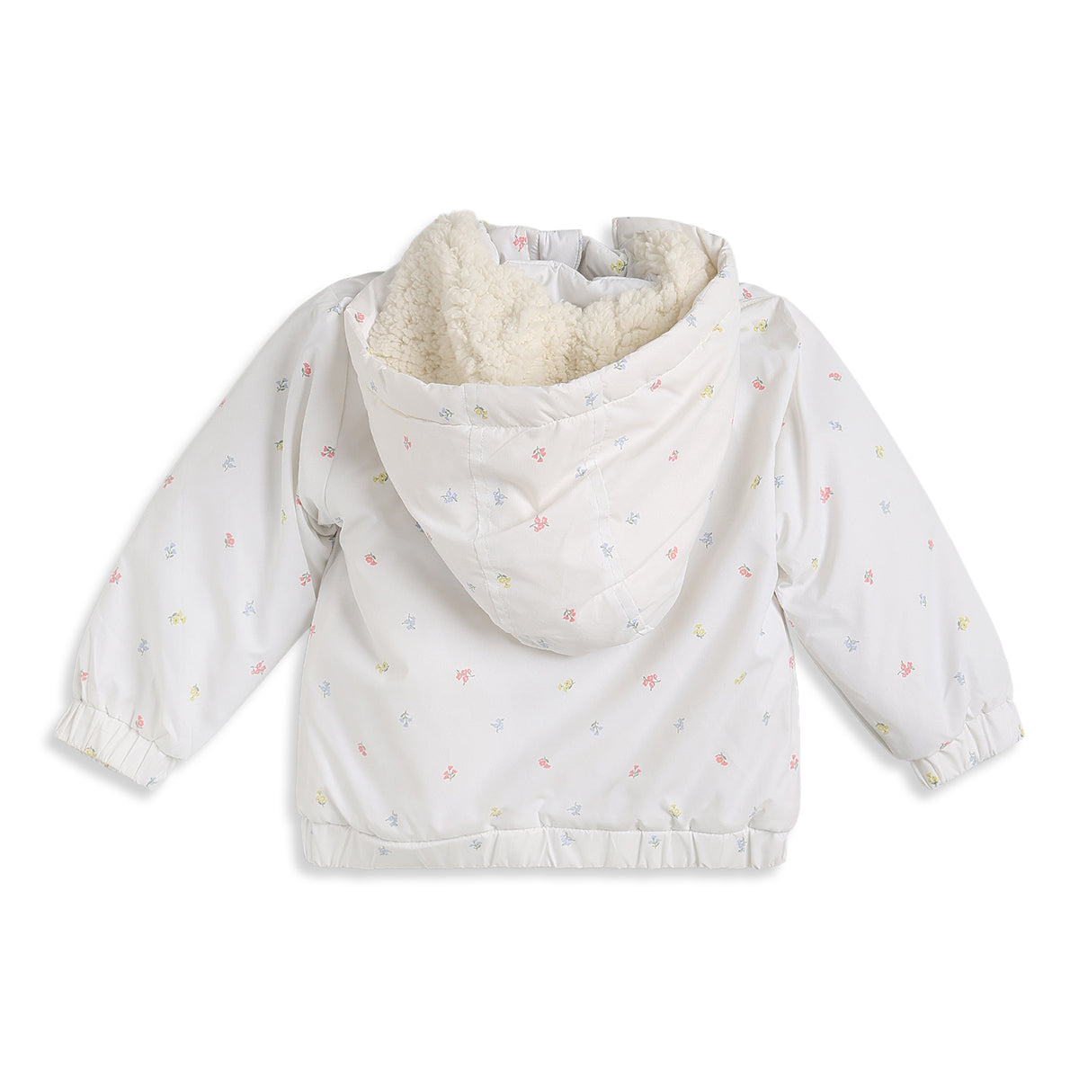 Baby Girls White Floral Print Hooded Winter Jacket Regular Fit.