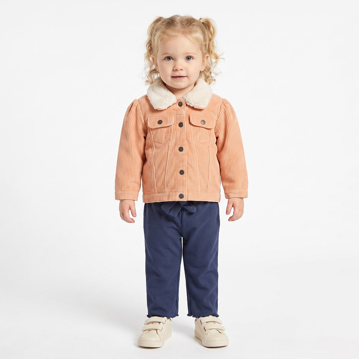 Baby Girls Peach Cotton Sherpa-Lined Jacket Regular Fit Casual Wear