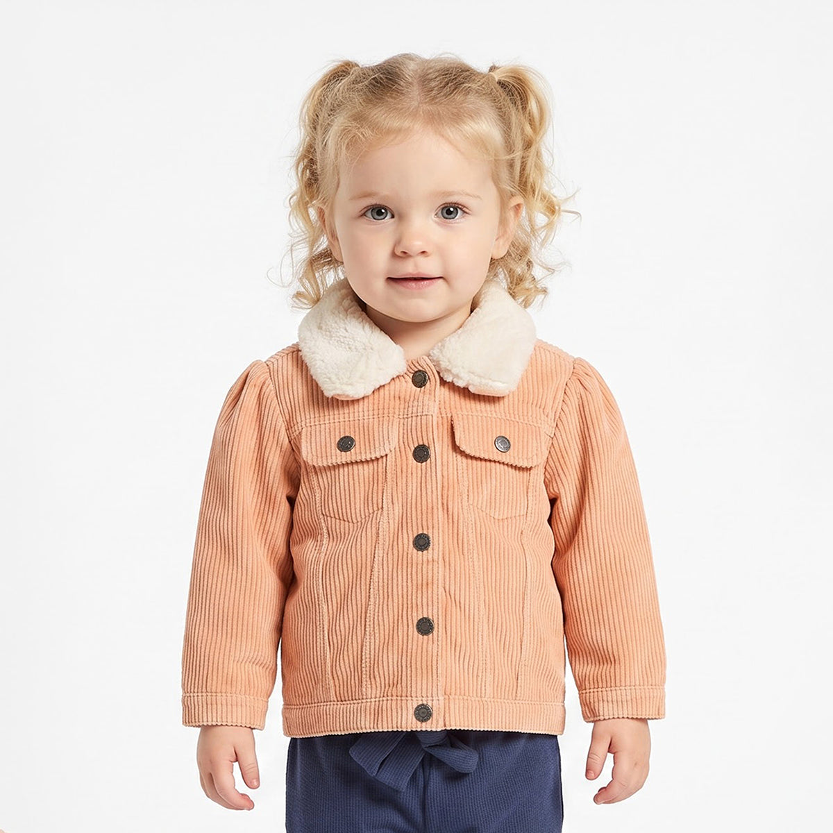 Baby Girls Peach Cotton Sherpa-Lined Jacket Regular Fit Casual Wear