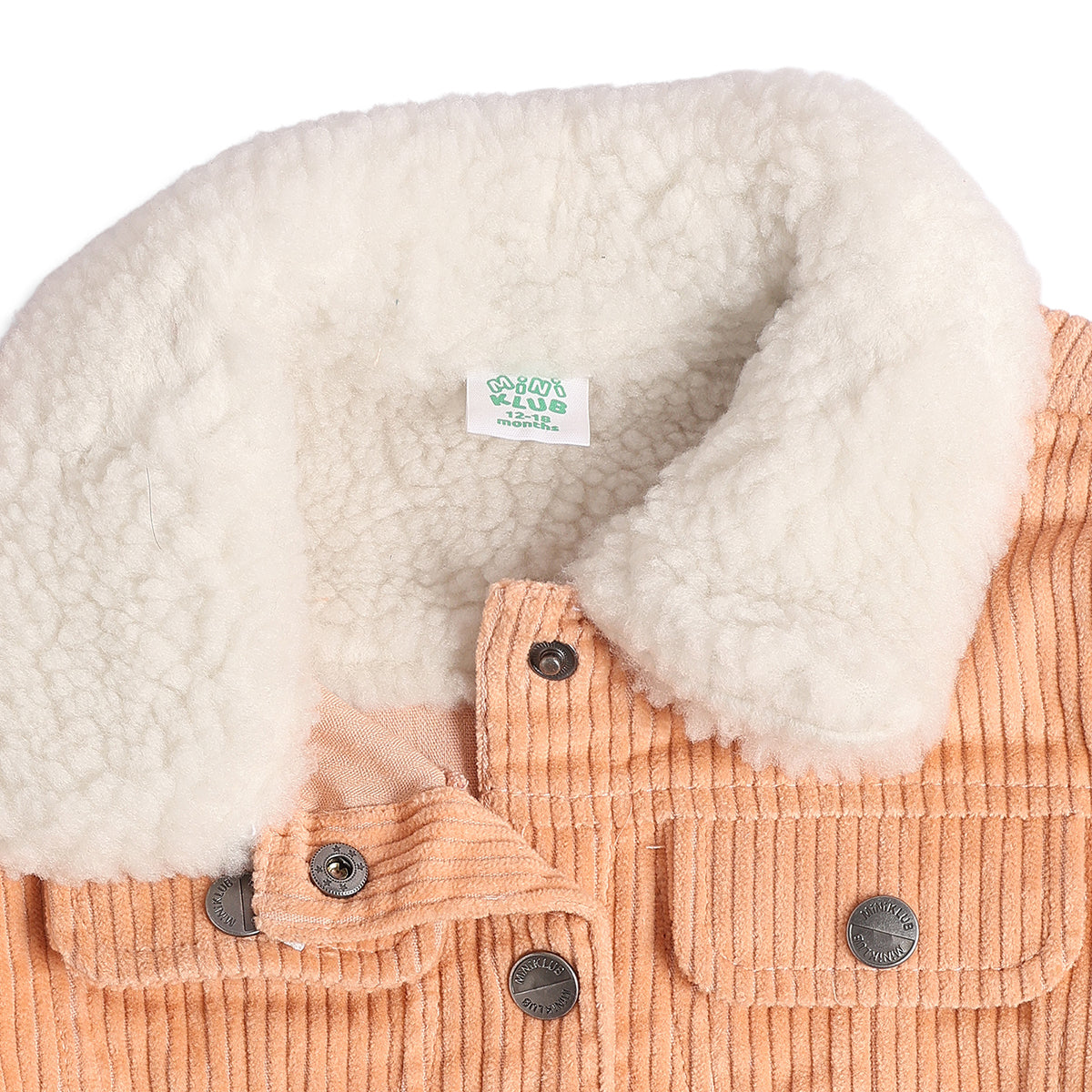 Baby Girls Peach Cotton Sherpa-Lined Jacket Regular Fit Casual Wear