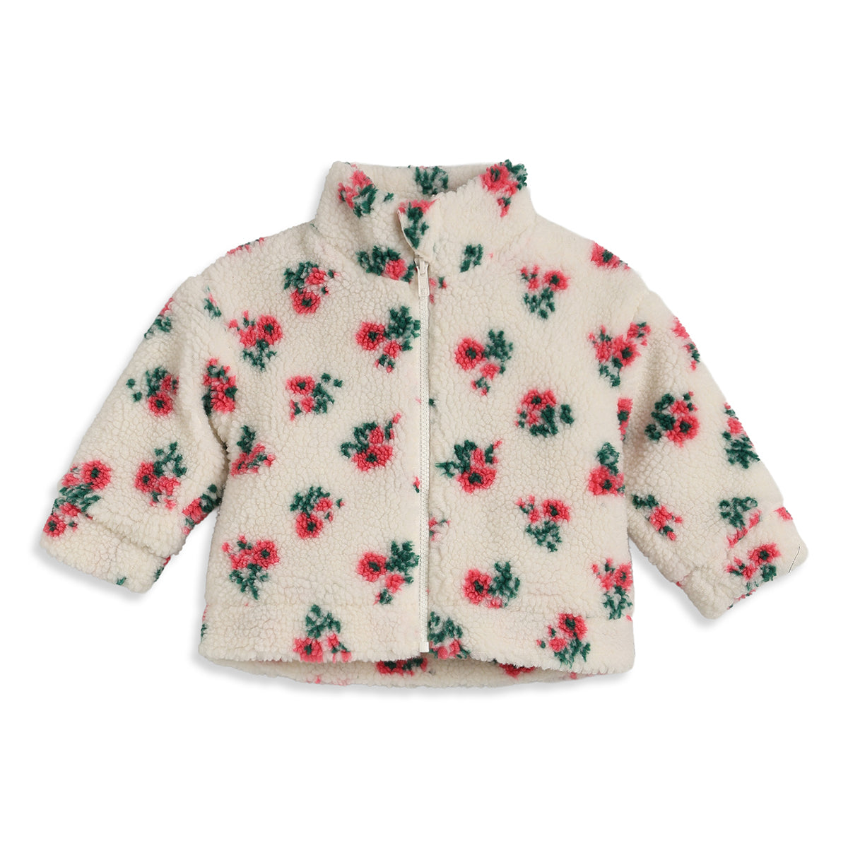 Baby Girls White Floral Print Sherpa Jacket Regular Fit.