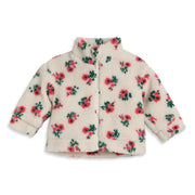 Baby Girls White Floral Print Sherpa Jacket Regular Fit.