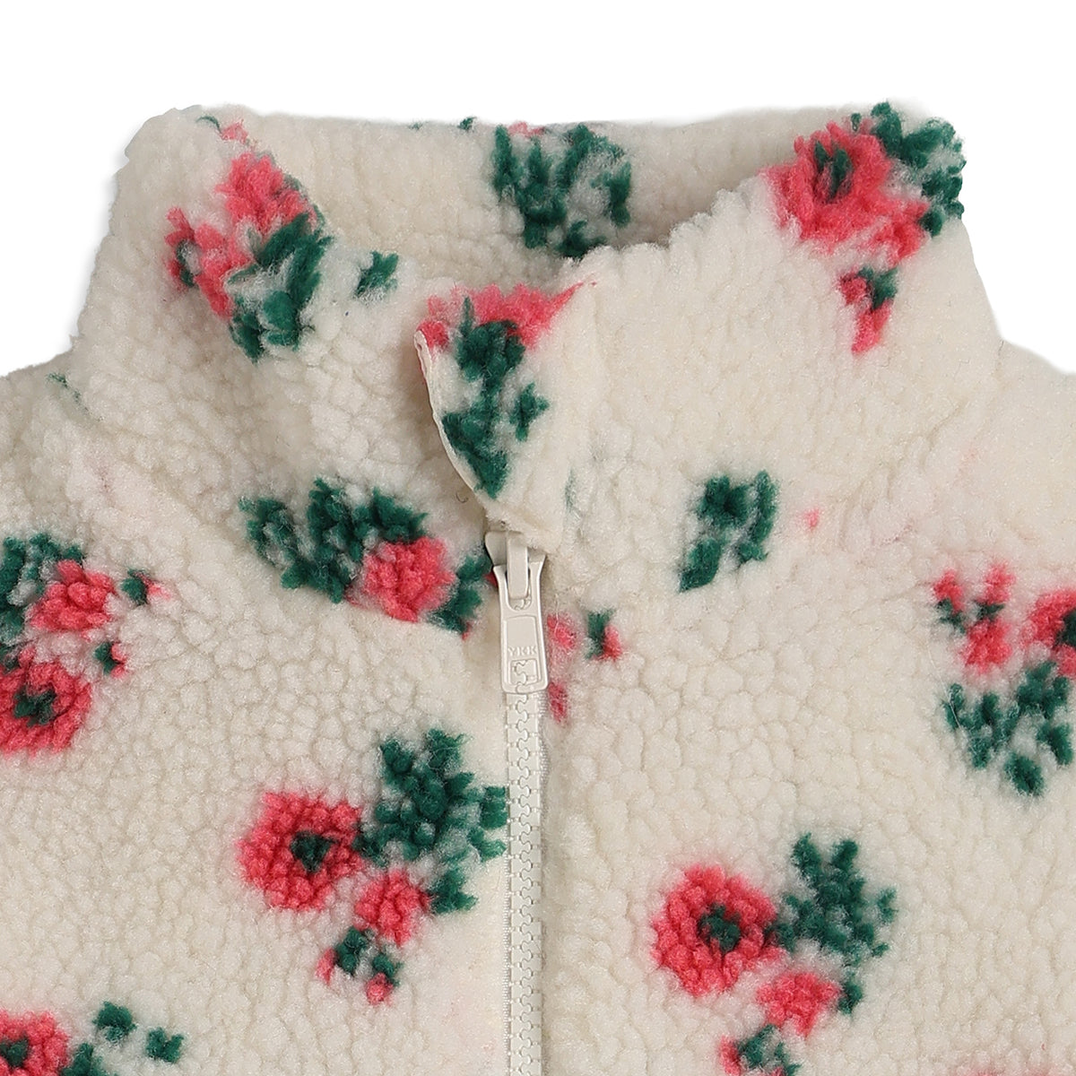 Baby Girls White Floral Print Sherpa Jacket Regular Fit.