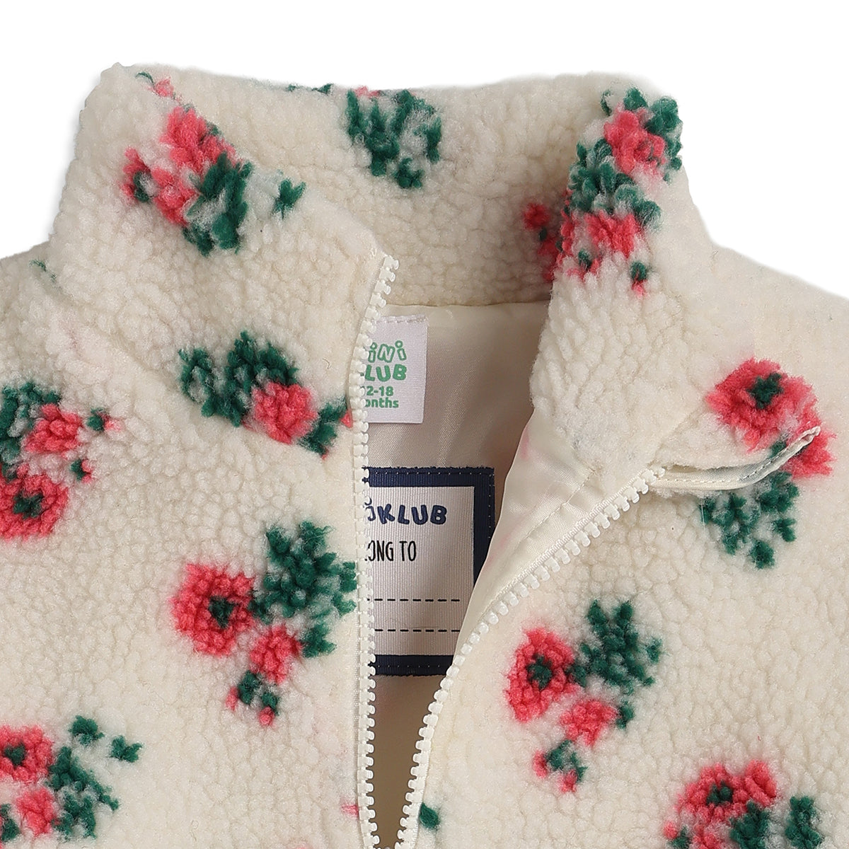 Baby Girls White Floral Print Sherpa Jacket Regular Fit.