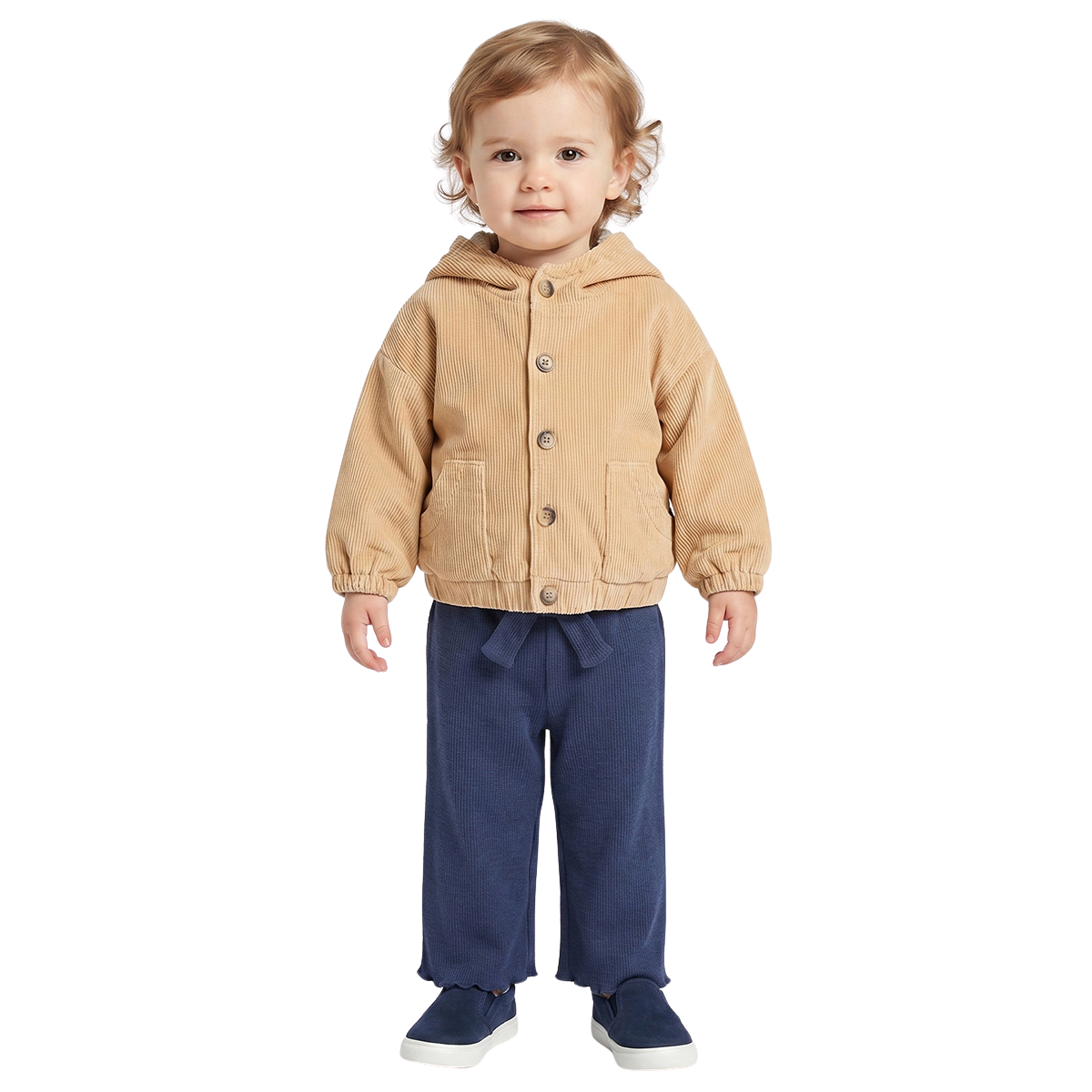 Baby Girls Beige Corduroy Hooded Winter Jacket Regular Fit