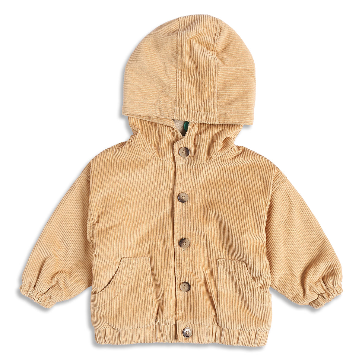 Baby Girls Beige Corduroy Hooded Winter Jacket Regular Fit.