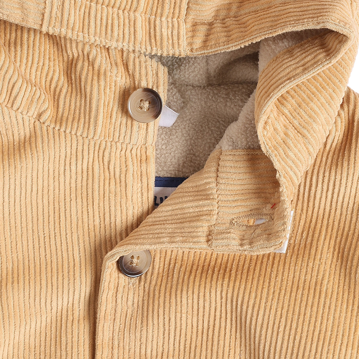 Baby Girls Beige Corduroy Hooded Winter Jacket Regular Fit.