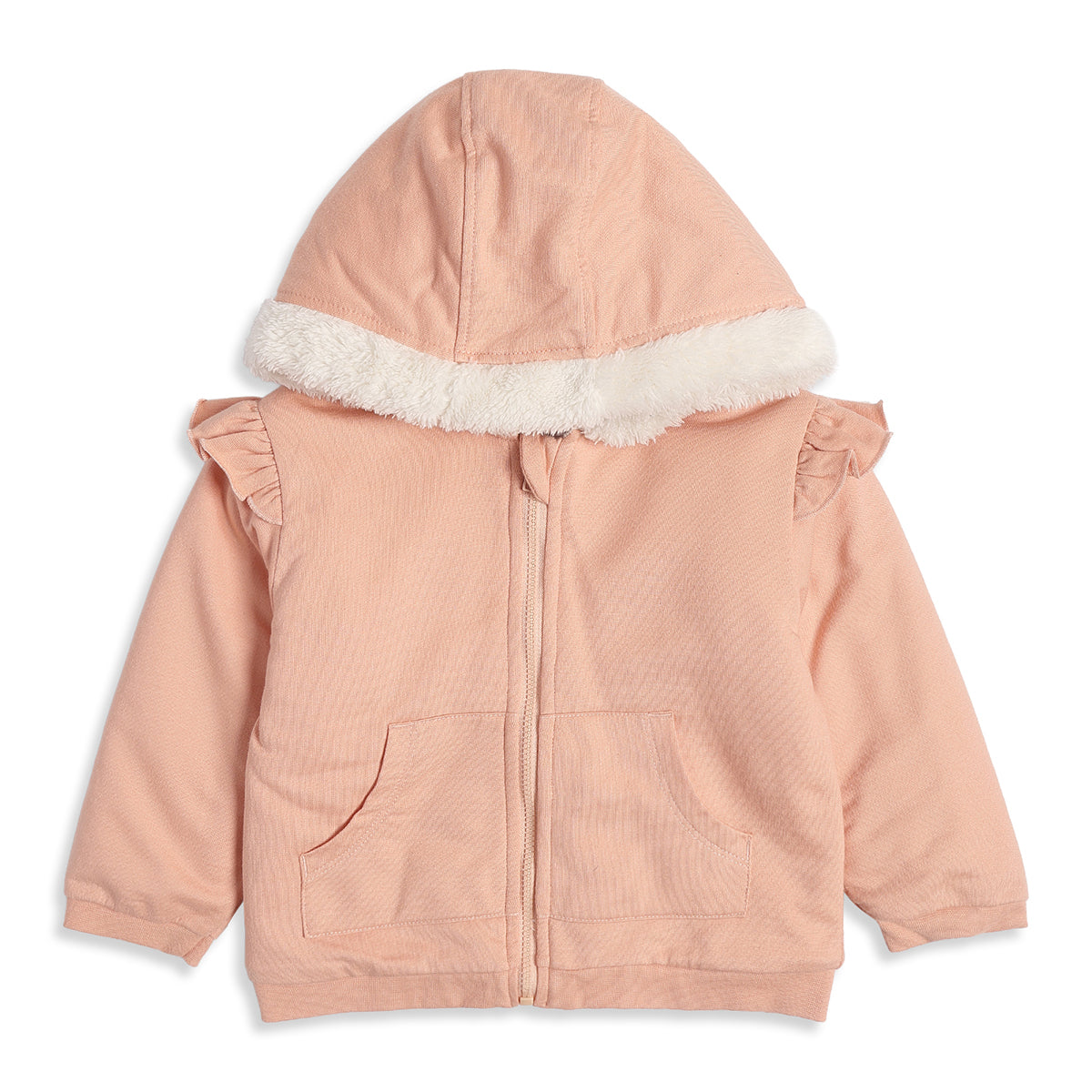 Baby Girls Peach Hooded Winter Jacket Regular Fit.