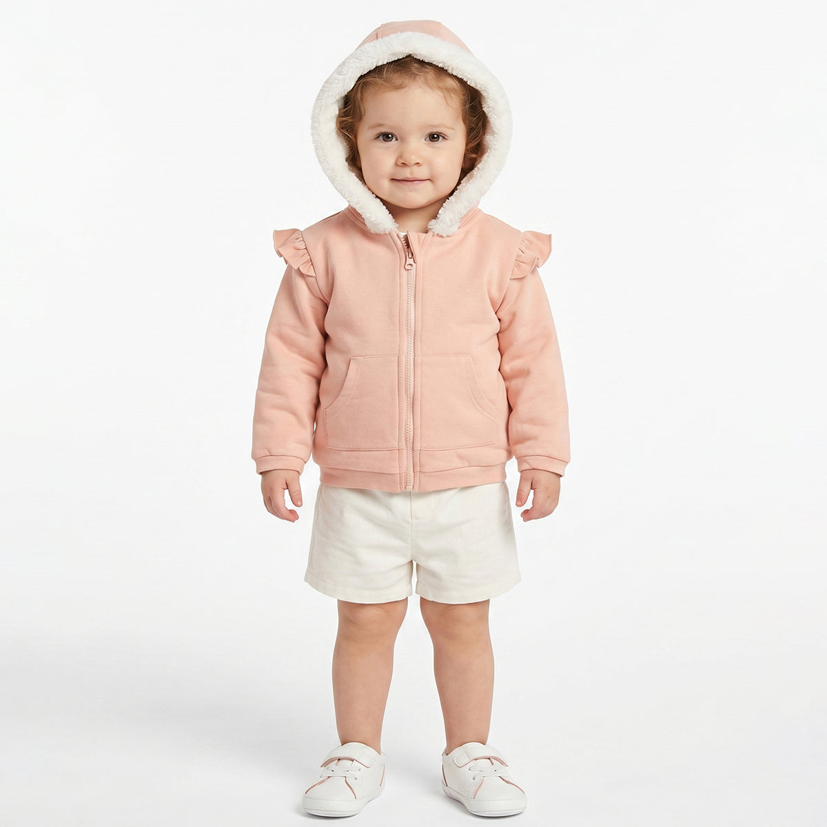 Baby Girls Peach Hooded Winter Jacket Regular Fit.