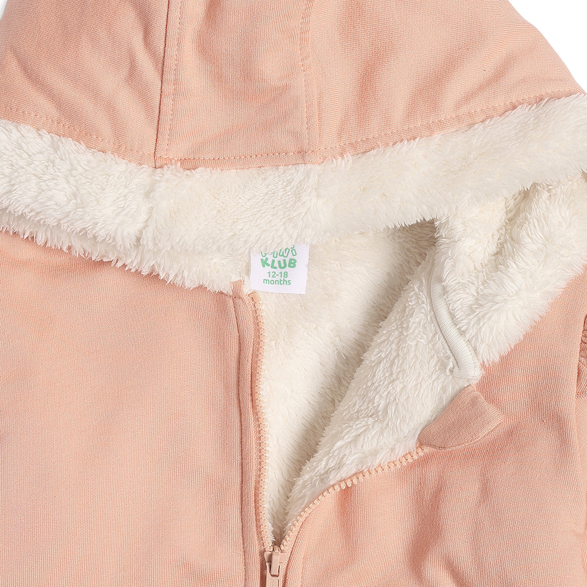 Baby Girls Peach Hooded Winter Jacket Regular Fit.