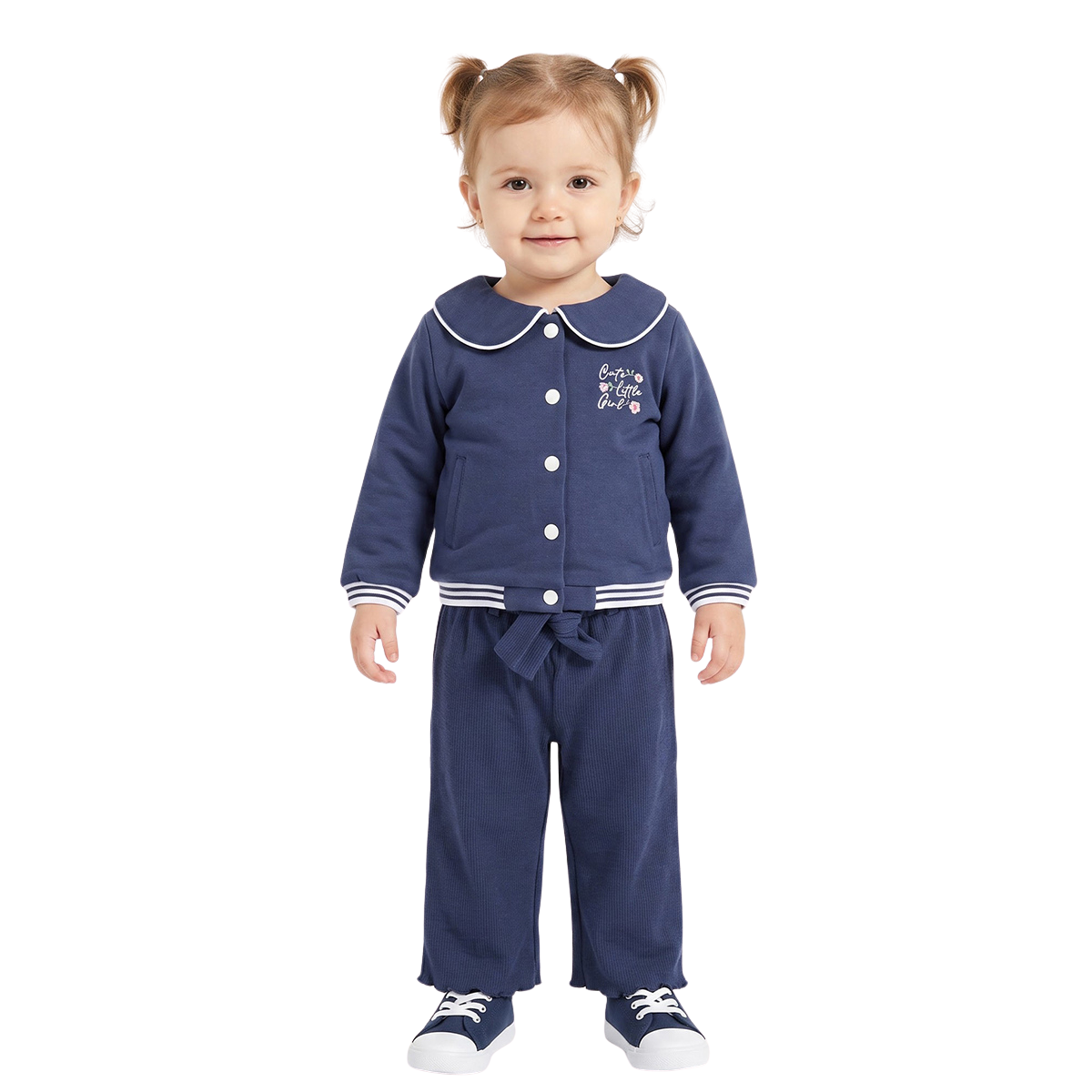 Baby Girls Navy Blue Floral Embroidered Jacket Regular Fit Casual Wear