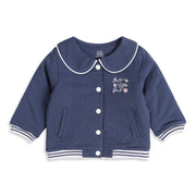 Baby Girls Navy Blue Floral Embroidered Jacket Regular Fit Casual Wear