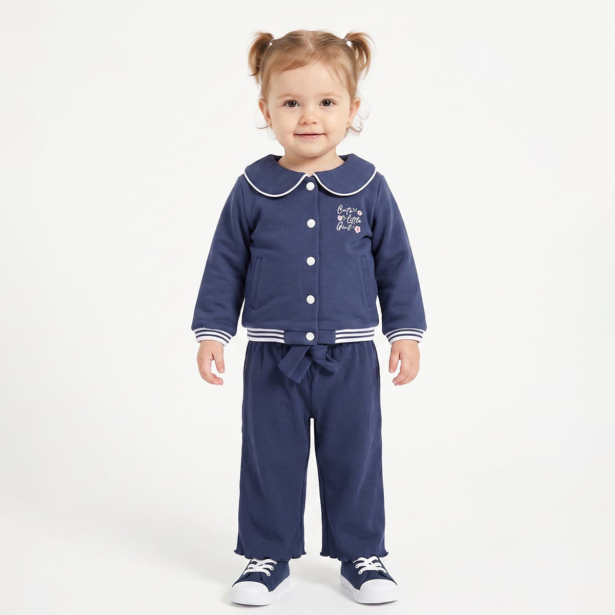 Baby Girls Navy Blue Floral Embroidered Jacket Regular Fit Casual Wear